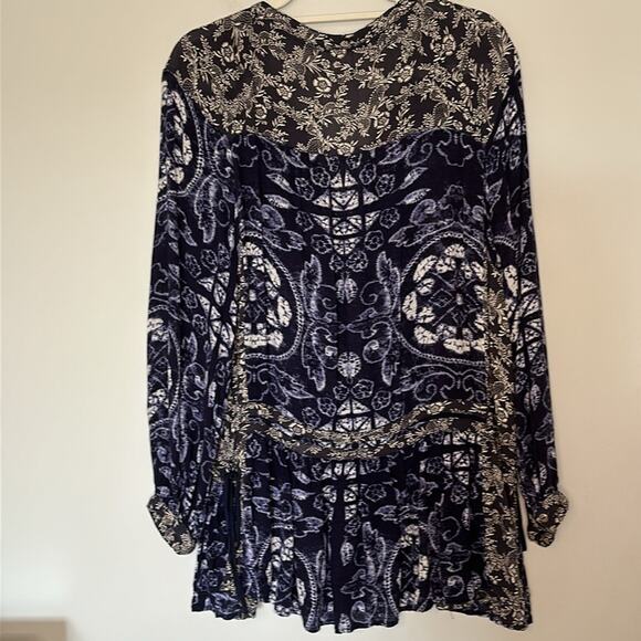Free People Womens Peasant Top Medium Blue Floral Boho Flowy Cottagecore Fairy - Picture 9 of 9